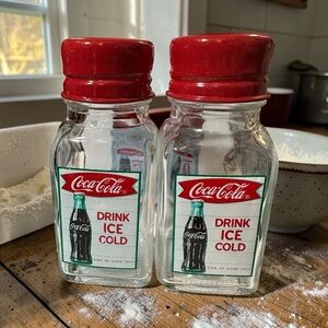 Coca Cola Salt & Pepper Shakers Glass Set NIB Collectible